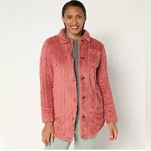 Cuddl Duds Cozy Pink Fleece Sherpa Jacket Pajama Coat Size Large